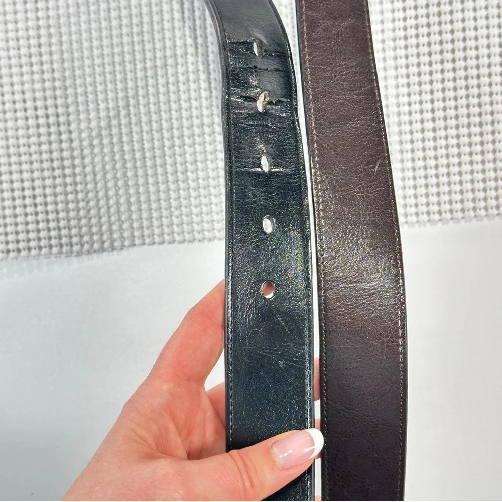 Reversible Leather Belt 42 Inch Black Brown Silver Buckle